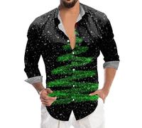 Generisch Men's Santa Claus Digital Print 3D Long Sleeve Button Down Shirt Breathable Cotton Fabric Comfortable Cut, black, S
