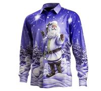 Generisch Mens Santa Claus Digital Print 3D Print Button Long Sleeve Soldier Shirt Men, clear, L