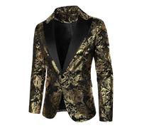 Generisch Men's Sequin Glitter Suit Jacket Paisley Pattern Tuxedo Jacket Slim Fit Wedding Jacket Slim Fit Casual Jacket for Wedding Party Prom Formal Party Outfits, O Gold., S