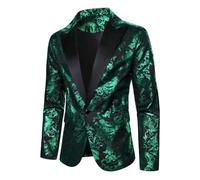 Generisch Men's Sequin Glitter Suit Jacket Paisley Pattern Tuxedo Jacket Slim Fit Wedding Jacket Slim Fit Casual Jacket for Wedding Party Prom Formal Party Outfits, O Green, XL