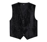 Generisch Men's Sequin Vest V-Neck Shiny Vest Slim Fit Blazer Suit Vest Party Sequin Vests Sleeveless Suit Jacket for Showmen Wedding Club Style Suit Vests, black, XXL