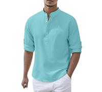 Generisch Men's Shirt Short Sleeve Without Collar Men's Fashion Casual Spring and Fashion Plain Button Long Sleeve Collar Shirt Top Sailor Shirt Men, sky blue, 5XL