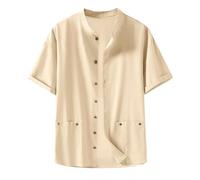 Generisch Men's Shirts Short Sleeve Summer Lightweight Breathable Hawaiian Shirt Button Placket Plain Colours Loose Fit Casual Shirt Stand-Up Collar Wrinkle-Free Easy Care Short Sleeve Shirt Non-Iron