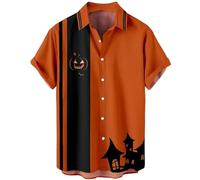 Generisch Men's Shirts Short Sleeve Tropical Button Down Shirt Summer Beach Shirt with Print for Casual Casual Fashion Relaxed Holiday Days in All Weather, orange, 3XL