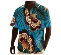 Generisch Men's Short Sleeve African Dashiki Style Traditional Style Summer Hawaiian Beach Holiday Ankara Floral Shirts, blue, L