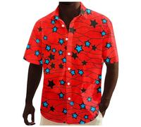 Generisch Men's Short Sleeve African Dashiki Style Traditional Style Summer Hawaiian Beach Holiday Ankara Floral Shirts, red, XXL