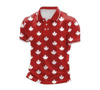 Generisch Men's Short Sleeve Polo Shirt with Embroidered Canada Motif for Casual Casual Look Comfortable, red, XL