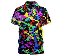 Generisch Men's Short Sleeve Shirt with Colourful Paint Splash Pattern - Casual Party Shirt in 80s Style | Eye-catching Hawaiian Shirt with Neon Print, style_w01 multicolor, XXL