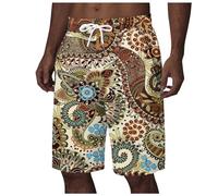 Generisch Men's Shorts Regular with Print Men's African Dashiki Traditional Style Shorts Summer Hawaii Holiday Ankara Beach Flower Trousers Sports Shorts Men's Short for Festivals Party, beige, XXXL