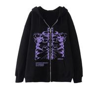 Generisch Men's Skeleton Hoodie Y2K Gothic Zip Up Jacket Grunge Emo Alt Harajuku Dark Academia Punk Alternative Aesthetics Zip Oversized Graphic Baggy Fleece 90s Streetwear, O Black1, L