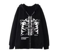 Generisch Men's Skeleton Hoodie Y2K Gothic Zip Up Jacket Grunge Emo Alt Harajuku Dark Academia Punk Alternative Aesthetics Zip Oversized Graphic Baggy Fleece 90s Streetwear, O Black2, M