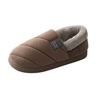 Generisch Men's slip-on shoes, fluffy material with flat round toe design for cosy warmth in the winter household, coffee, 9.5 UK