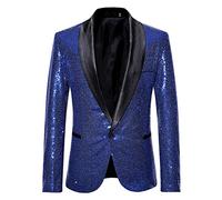 Generisch Men's Sporty Sequin Blazer with One Buttons Suit Jacket Lapels Shiny Leisure Jacket Fashionable Creative Winter Jacket Outdoor Causal Tuxedo for Wedding Party, dark blue, XL