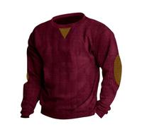 Generisch Men's Spring and Corduroy Long Sleeve Crew Neck Sweatshirt Plain Patchwork Triangle Pattern Top Sexy V Neck Men, Wine Red, M