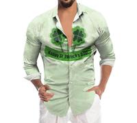 Generisch Men's St Day Digital 3D Printed Long Sleeve Button Down Shirt Stylish Top for Business Leisure, Green, XXL