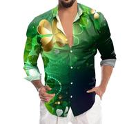 Generisch Men's St Day Digital 3D Printed Long Sleeve Button Down Shirt Stylish Top for Business Leisure, Mint Green, 3XL
