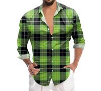 Generisch Men's St Day Digital 3D Printed Long Sleeve Button Down Shirt Stylish Top for Business Leisure, Army Green, XL