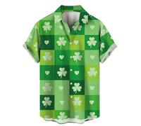 Generisch Men's St Patrick's Day Shirt with Modern 3D Digital Print Design as Casual Comfortable Casual Shirt with Short Sleeves, Green, 5XL