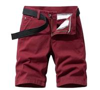 Generisch Men's Stretch Jeans Casual Trousers Men's Short Jeans Cargo Shorts with Pockets Jeans Shorts with Belt Work Shorts with Zip Casual Shorts Plain Colours Outdoor Shorts, red, 4XL