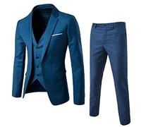 Generisch Men's Suit 3-Piece Regular Fit Single Breasted Two Buttons Wedding Tuxedo Suit Blazer Vest Trousers Fashion Blazer Prom Suit Jacket Lightweight Trend Business Long Sleeve Suit, Z Blue, XXL