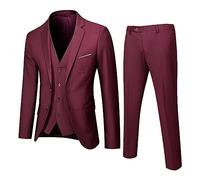 Generisch Men's Suit 3-Piece Regular Fit Single Breasted Two Buttons Wedding Tuxedo Suit Blazer Vest Trousers Fashion Blazer Prom Suit Jacket Lightweight Trend Business Long Sleeve Suit, O Red, S