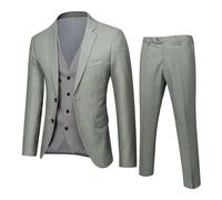 Generisch Men's Suit 3-Piece Regular Fit Single Breasted Two Buttons Wedding Tuxedo Suit Blazer Vest Trousers Fashion Blazer Prom Suit Jacket Lightweight Trend Business Long Sleeve Suit, O Grey, XXL