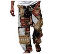 Generisch Men's Suit Trousers Anthracite Men's African Dashiki Traditional Style Casual Trousers Summer Hawaii Holiday Ankara Beach Flower Trousers Black Trousers Men with Holes, black, 3XL