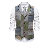 Generisch Men's Suit Vest in Patchwork Style - Slim Fit Business Vest in Various Tweed Patterns | Elegant and Unique Gilet for Wedding and Suit, style s01 blue, S