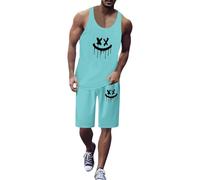 Generisch Men's Suits 2-Piece Set Breathable Vest Shorts Outfit Stretchy Summer Clothing Comfortable Everyday Wear with Colour Gradient for Spring Warm Days, sky blue, M