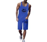 Generisch Men's Suits 2-Piece Set Breathable Vest Shorts Outfit Stretchy Summer Clothing Comfortable Everyday Wear with Colour Gradient for Spring Warm Days, blue, L