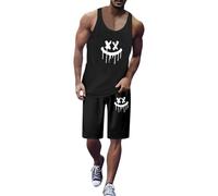 Generisch Men's Suits 2-Piece Set Breathable Vest Shorts Outfit Stretchy Summer Clothing Comfortable Everyday Wear with Colour Gradient for Spring Warm Days, black, S