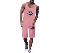 Generisch Men's Suits 2-Piece Set Breathable Vest Shorts Outfit Stretchy Summer Clothing Comfortable Everyday Wear with Colour Gradient for Spring Warm Days, pink, XL