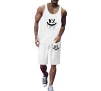 Generisch Men's Suits 2-Piece Set Breathable Vest Shorts Outfit Stretchy Summer Clothing Comfortable Everyday Wear with Colour Gradient for Spring Warm Days, White, 3XL