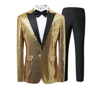 Generisch Men's Suits Wedding Men's Sequins Jacket Trousers Set Three Piece Tuxedo Party Dance Wedding Sequins Tuxedo One Button Jacket Set Business Suit Men, gold, 6XL