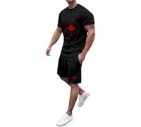 Generisch Men's Summer Casual Canada Print T-Shirt Drawstring Shorts Set, black, XL