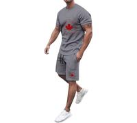 Generisch Men's Summer Casual Canada Print T-Shirt Drawstring Shorts Set, gray, XL