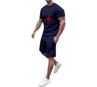 Generisch Men's Summer Casual Canada Print T-Shirt Drawstring Shorts Set, navy, XL