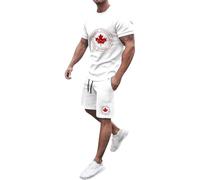 Generisch Men's Summer Casual Canada Print T-Shirt Drawstring Shorts Set, White, XL