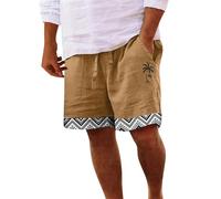 Generisch Men's Summer Shorts 3D Coconut Tree Printed Men's Shorts Baggy Summer Shorts with Pockets Casual Chino Shorts Wide Leg Bermuda Trousers Fashionable Beach Trousers Cool Leisure Shorts, khaki