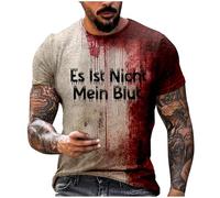 Generisch Men's Summer Tank Top with Halloween Motif Blood Graphic in Plus Size for Men with Print in Solid Colour Short Sleeves Men's Outfit, khaki, L