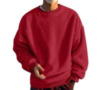 Generisch Men's Sweatshirt Crew Neck Pullover Without Hood Autumn Coat Breathable Hoodies Comfortable Fleece Body Warmer Casual Fleece Coat College Pullover Plain Sweaters Fashion Sports Top, Red