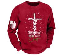 Generisch Men's Sweatshirt with Christian Christmas Statement - Jumper with Cross Design and American Flag | Long Sleeve Shirt for Advent Season, style_g05 red, XL