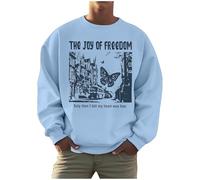 Generisch Men's Sweatshirt with The Joy of Freedom Saying - Pullover with Butterfly and City Motif in Vintage Look | Casual Long Sleeve Shirt with Positive Message, Style A09 Blue, XL