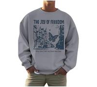 Generisch Men's Sweatshirt with The Joy of Freedom Saying - Pullover with Butterfly and City Motif in Vintage Look | Casual Long Sleeve Shirt with Positive Message, Style A06 Gray, 3XL