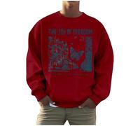 Generisch Men's Sweatshirt with The Joy of Freedom Saying - Pullover with Butterfly and City Motif in Vintage Look | Casual Long Sleeve Shirt with Positive Message, Style A08 Red, S