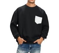 Generisch Men's Sweatshirt Without Hood Plain Crew Neck Pullover Men's Pocket Decoration Sweater Soft Fabric Comfortable Tops Vintage Contrast Colour Outdoor Sweatshirts, black, 7XL