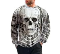 Generisch Men's Sweatshirt without Hood Pullover 3D Print Casual Long Sleeve Skull Tattoo Sweater Jumper Winter Jumper Streetwear Activewear Coat, White, 4XL