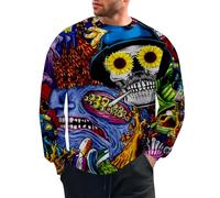 Generisch Men's Sweatshirt without Hood Pullover 3D Print Sweater Men Skull Tattoo Long Sleeve Winter Jumper Streetwear Breathable Tops Jumper Activewear Coat, yellow, 5XL