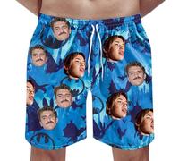 Generisch Men's Swimming Trunks with Individual Photo Print, Beach Shorts for Holidays, Stag Parties, Special Occasions, Breathable Leisure Shorts, Comfortable Summer Trousers, blue, 5XL