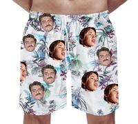 Generisch Men's Swimming Trunks with Individual Photo Print, Beach Shorts for Holidays, Stag Parties, Special Occasions, Breathable Leisure Shorts, Comfortable Summer Trousers, White, L